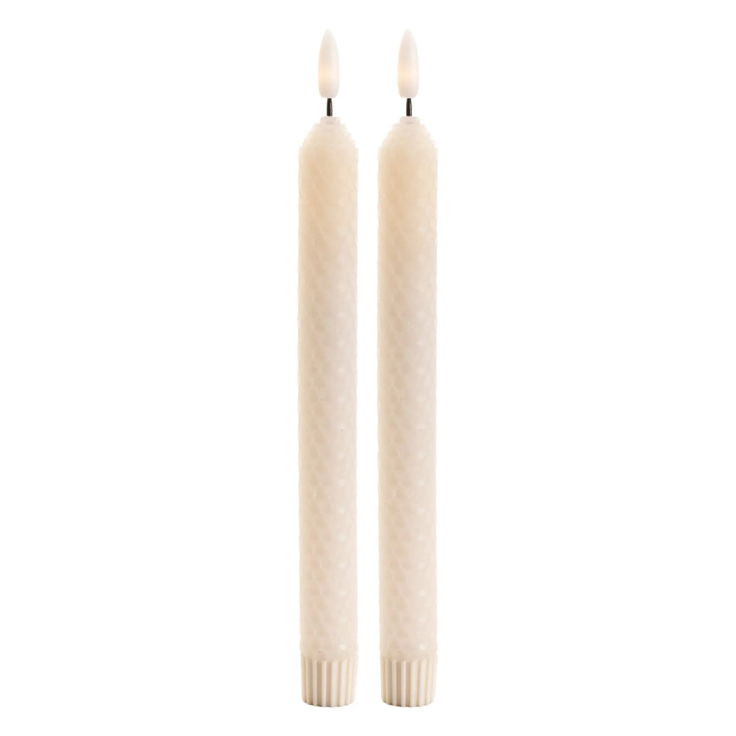Set of Two Beige Flameless Taper Candles - Homeroots - Flyclothing LLC