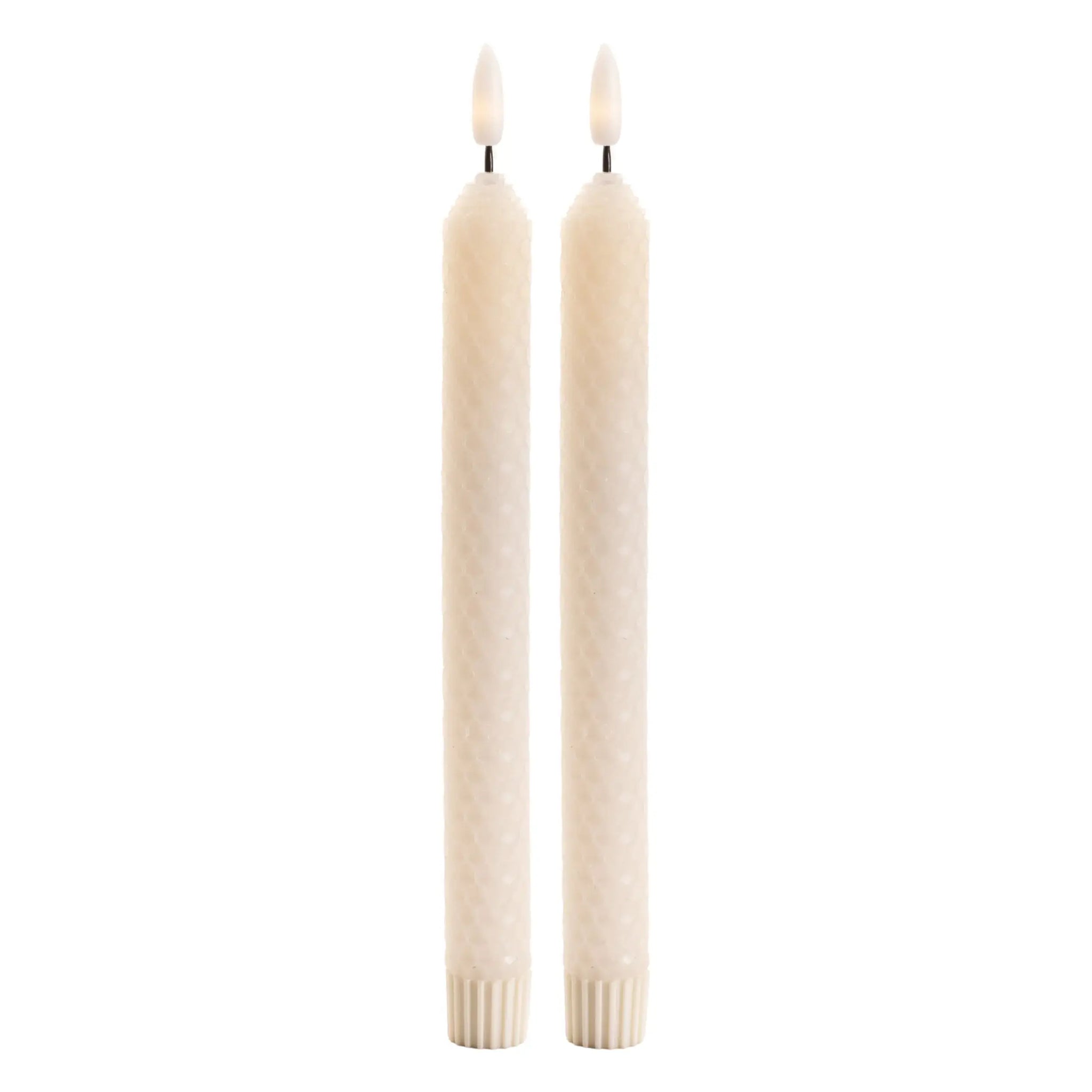 Set of Two Beige Flameless Taper Candles - Homeroots - Flyclothing LLC