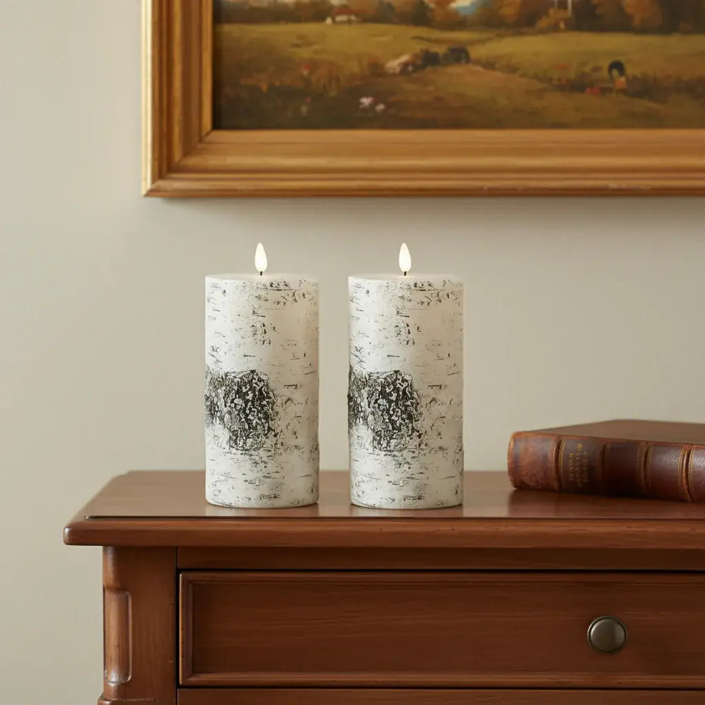 Set of Two Brown And Off White Unscented Candle Flameless Pillar Candles - Homeroots - Flyclothing LLC