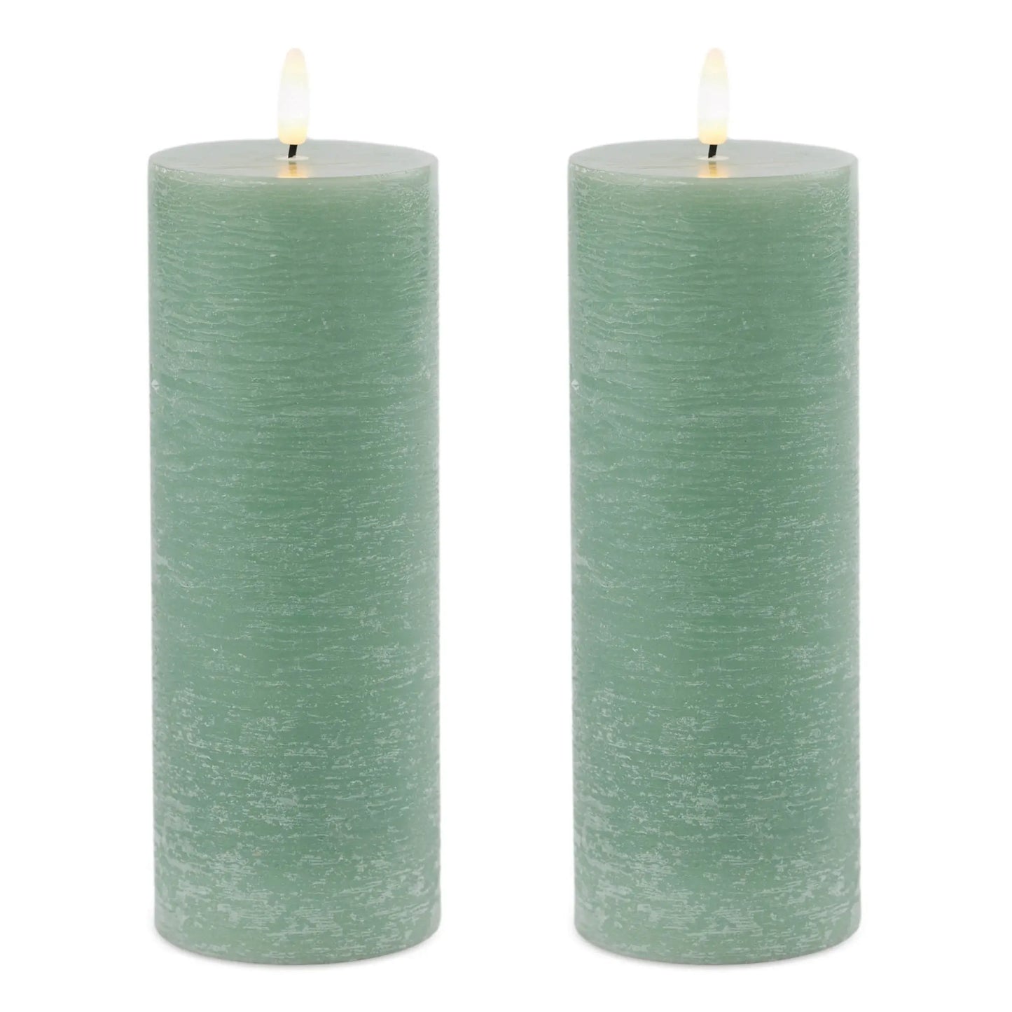 Set of Two Green Unscented Candle Flameless Pillar Candles - Homeroots - Flyclothing LLC