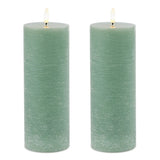 Set of Two Green Unscented Candle Flameless Pillar Candles - Homeroots - Flyclothing LLC