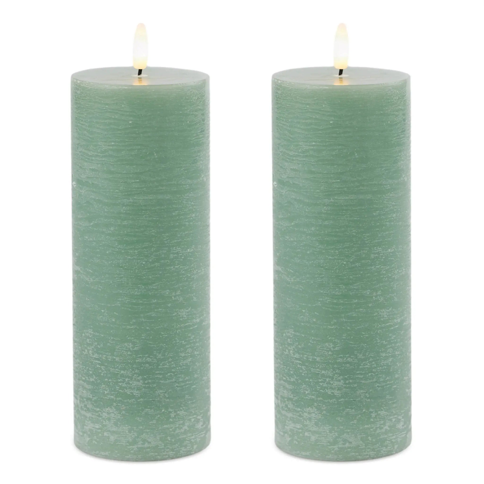 Set of Two Green Unscented Candle Flameless Pillar Candles - Homeroots - Flyclothing LLC