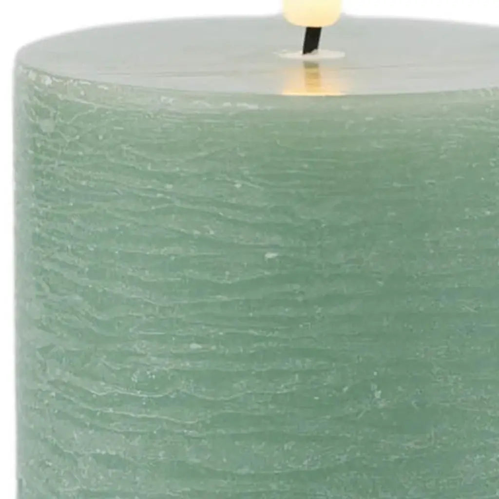 Set of Two Green Unscented Candle Flameless Pillar Candles - Homeroots - Flyclothing LLC