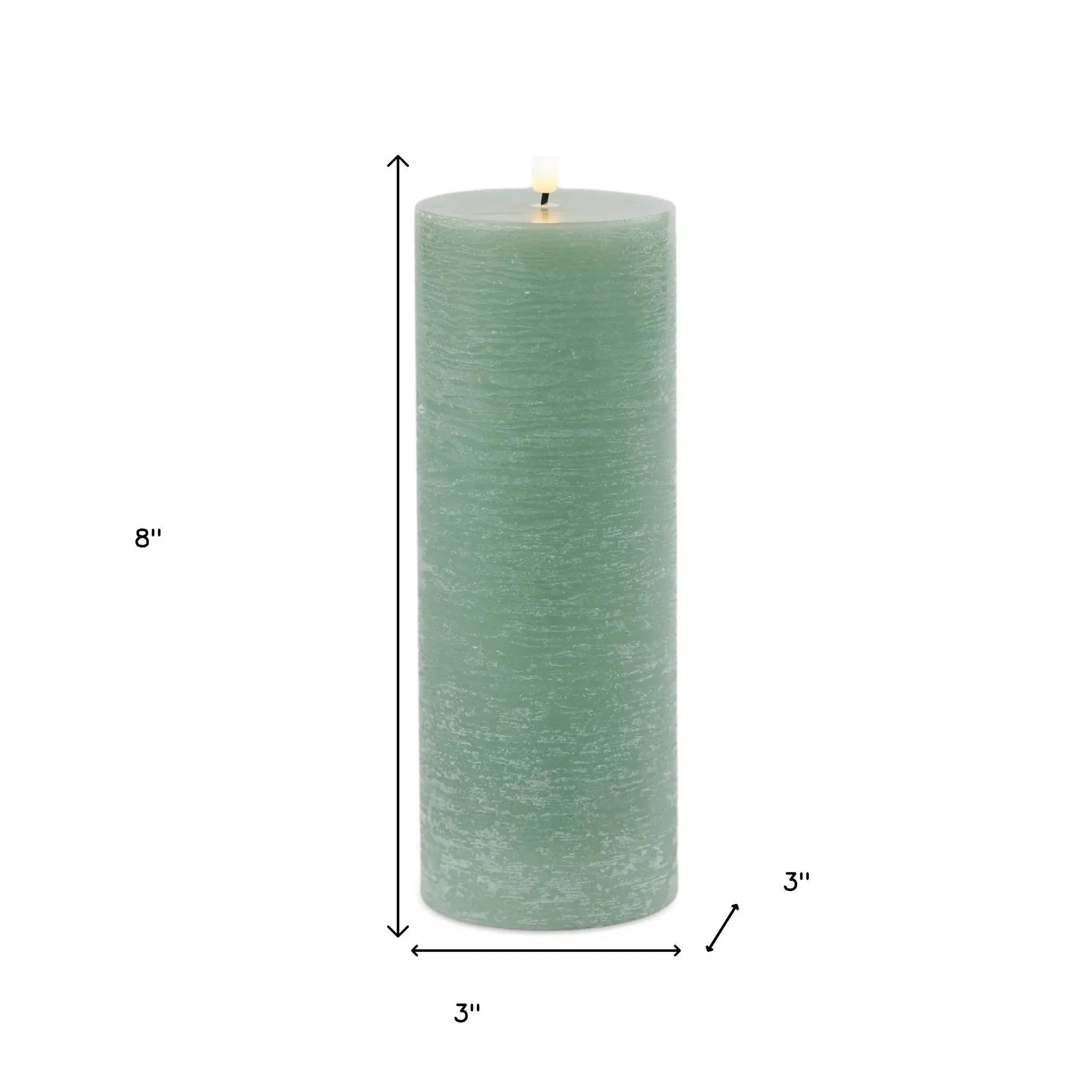Set of Two Green Unscented Candle Flameless Pillar Candles - Homeroots - Flyclothing LLC