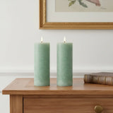Set of Two Green Unscented Candle Flameless Pillar Candles - Homeroots - Flyclothing LLC