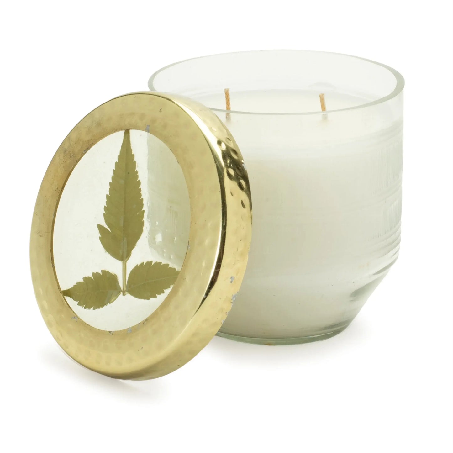 4" White Currant Scented Two Wick Candle In Clear And Gold Glass Holder - Homeroots - Flyclothing LLC