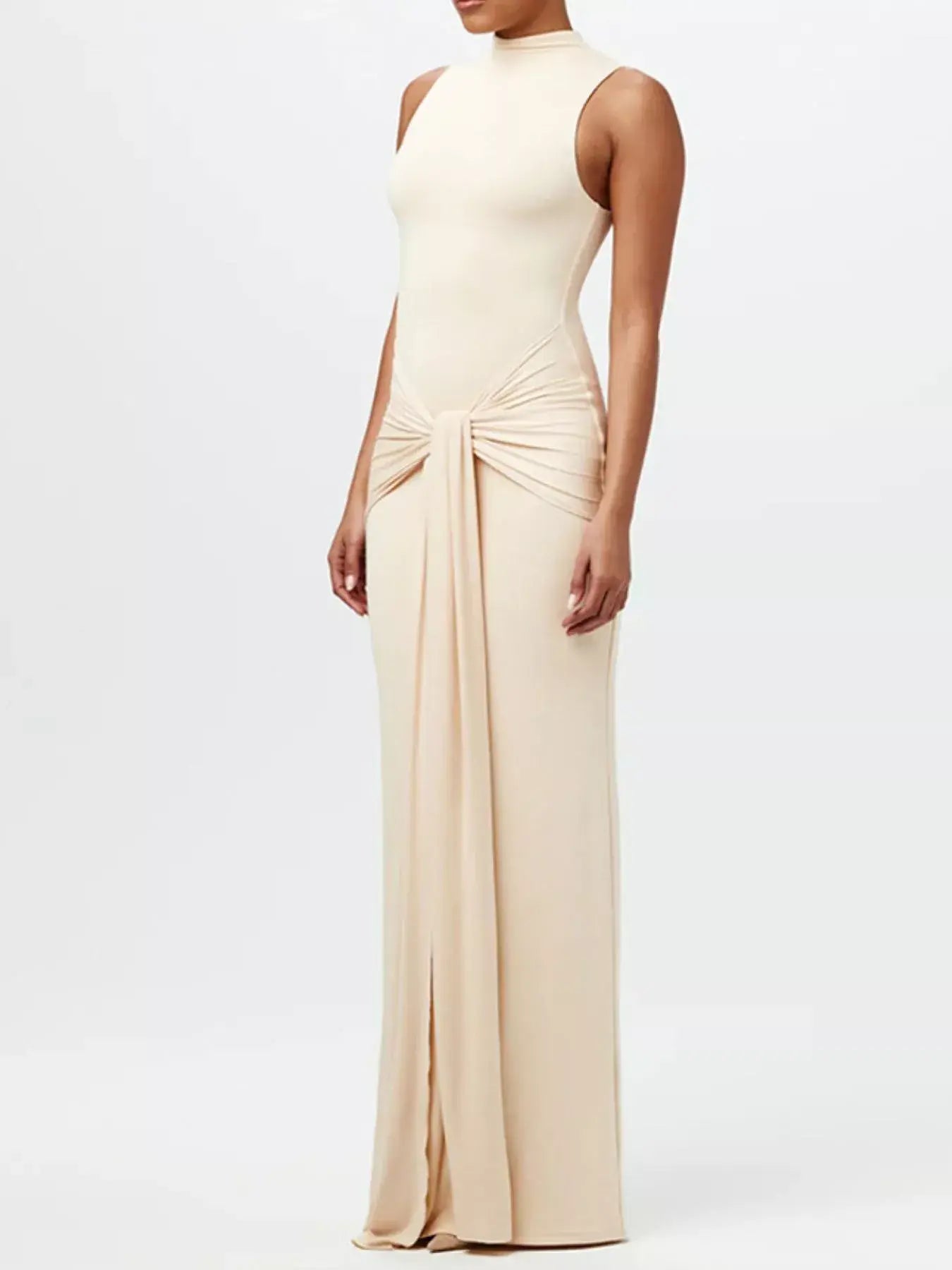 Sleeveless Mock Neck Knot Front Maxi Dress - Trendsi - Flyclothing LLC