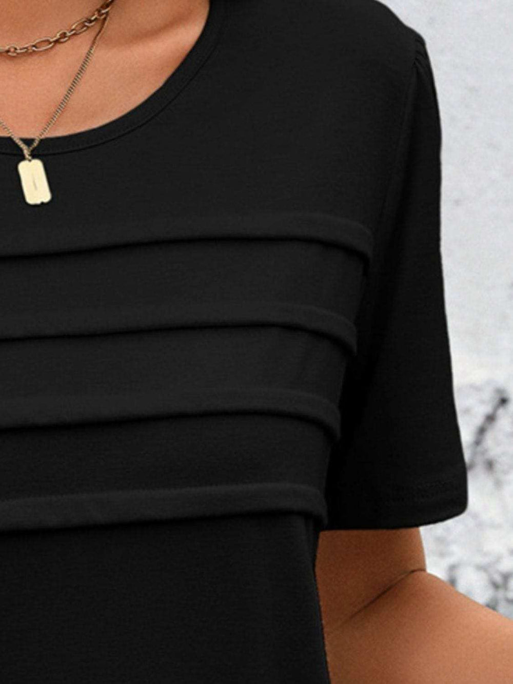 Round Neck Short Sleeve Top - Trendsi - Flyclothing LLC