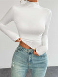 Mock Neck Long Sleeve T-Shirt - Trendsi - Flyclothing LLC