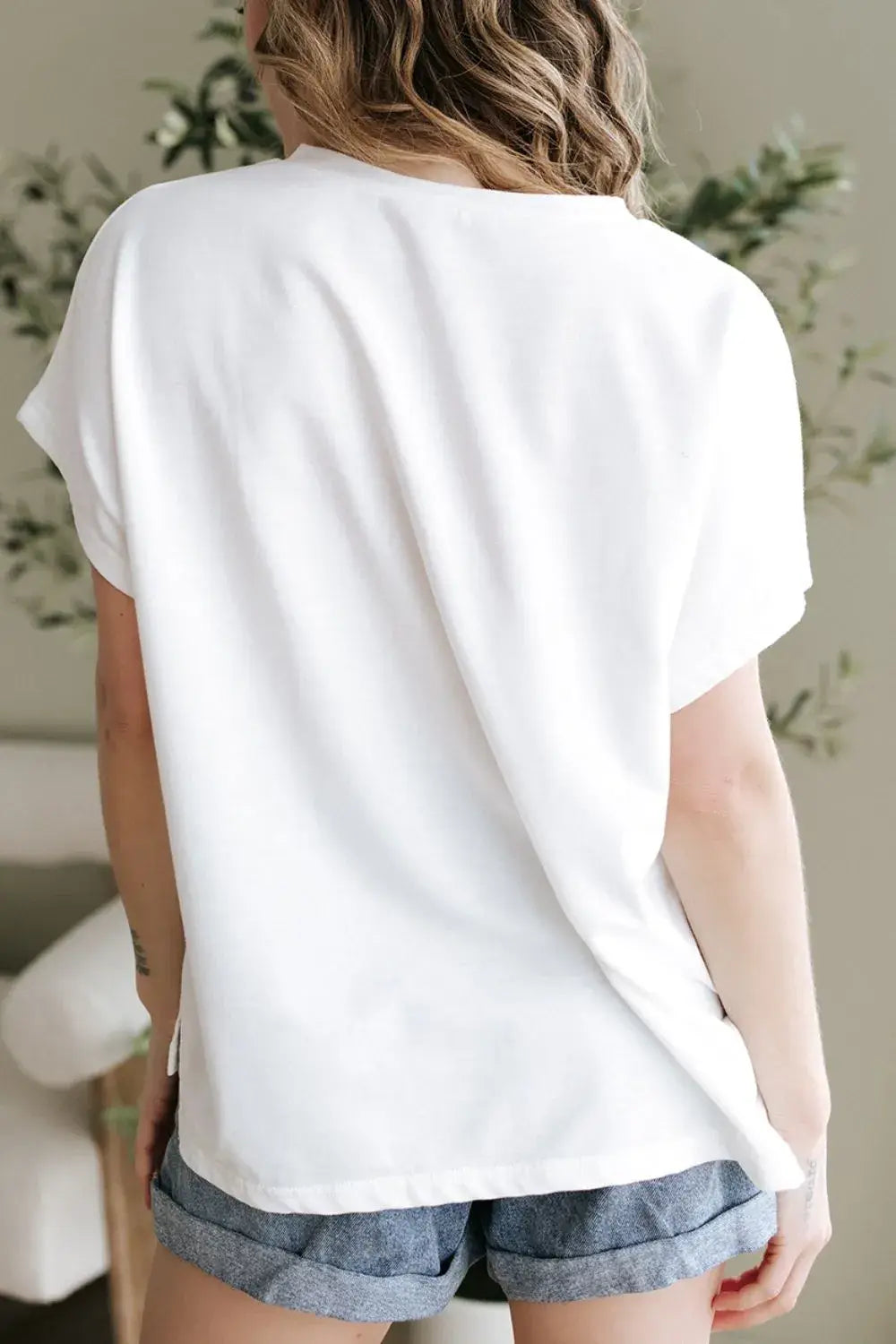 Floral Applique Notched Dolman Sleeve Top - Trendsi - Flyclothing LLC