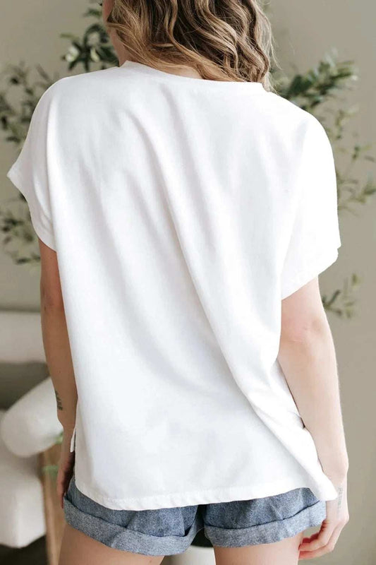 Floral Applique Notched Dolman Sleeve Top - Trendsi - Flyclothing LLC