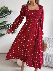 Polka Dot Flounce Sleeve Midi Dress - Trendsi