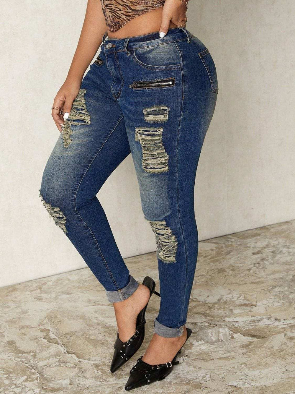 Distressed Skinny Jeans - Trendsi - Flyclothing LLC