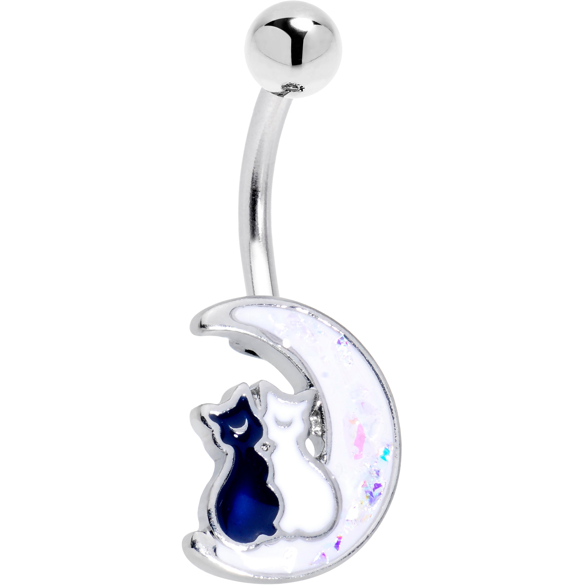 Cuddling Kitties White Moon Belly Ring - BodyCandy - Flyclothing LLC