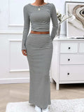 Striped Boat Neck Top and Skirt Set - Trendsi - Flyclothing LLC