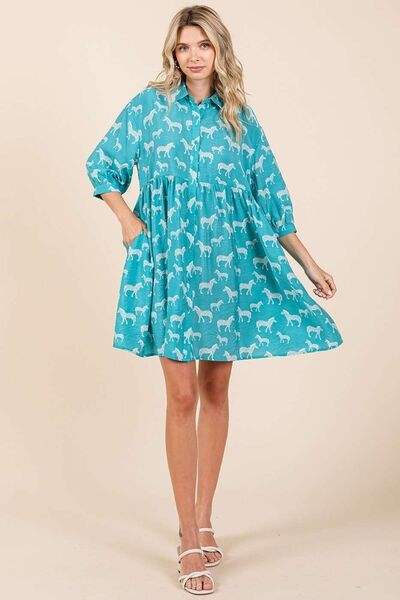 Mittoshop Zebra Print Button Down Shirt Mini Dress - Trendsi - Flyclothing LLC