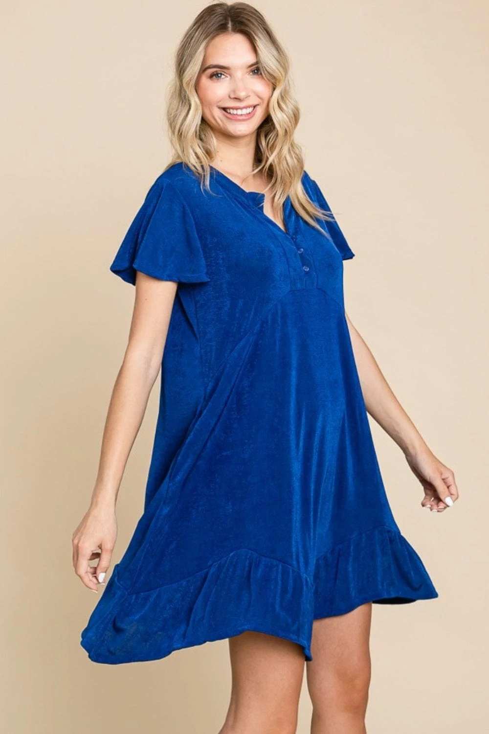 Culture Code Full Size Short Sleeve Ruffled Asymmetric Hem Dress - Trendsi - Flyclothing LLC