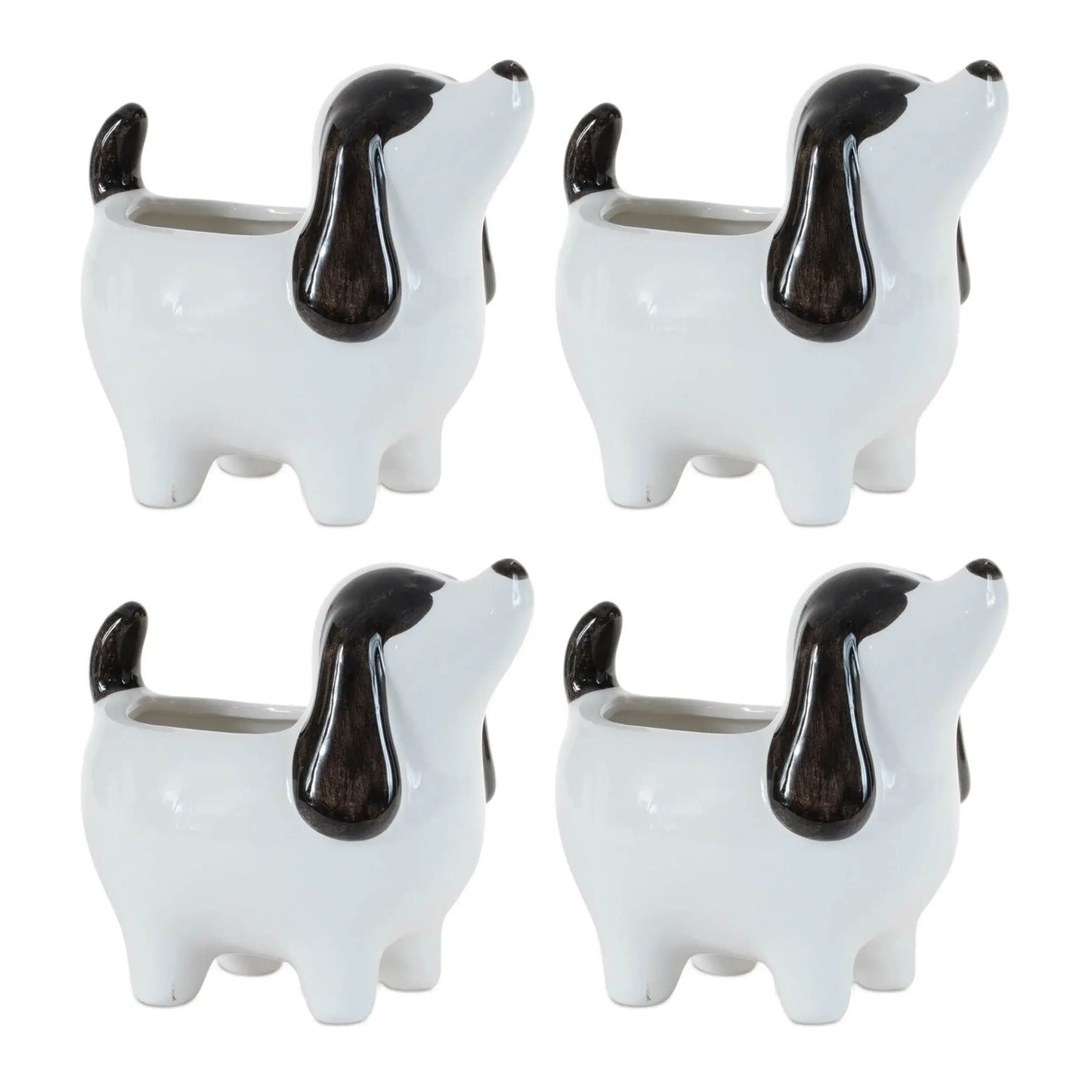 Set of Four Black And White Polyresin Dog Planters - Homeroots - Flyclothing LLC