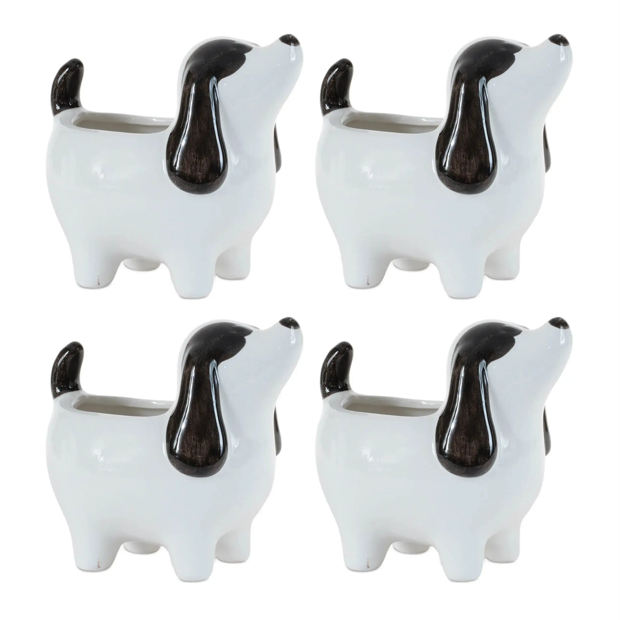 Set of Four Black And White Polyresin Dog Planters - Homeroots - Flyclothing LLC