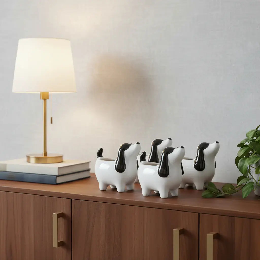 Set of Four Black And White Polyresin Dog Planters - Homeroots - Flyclothing LLC