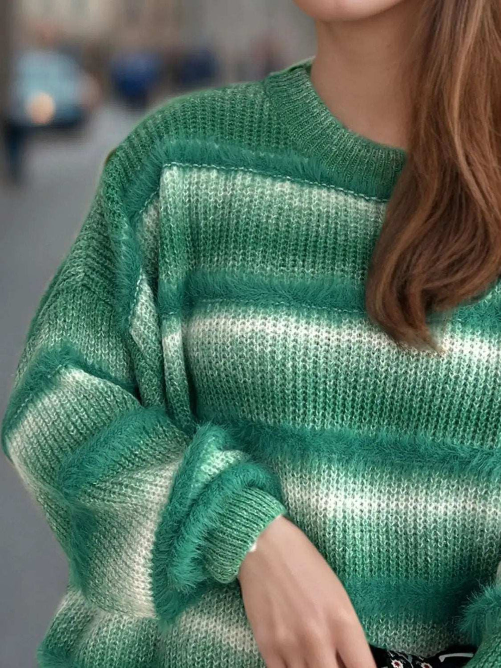 Gradient Round Neck Dropped Shoulder Sweater - Trendsi - Flyclothing LLC