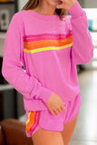 Full Size Contrast Striped Round Neck Top and Shorts Set - Trendsi - Flyclothing LLC