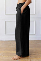 Drawstring Wide Leg Active Pants - Trendsi - Flyclothing LLC