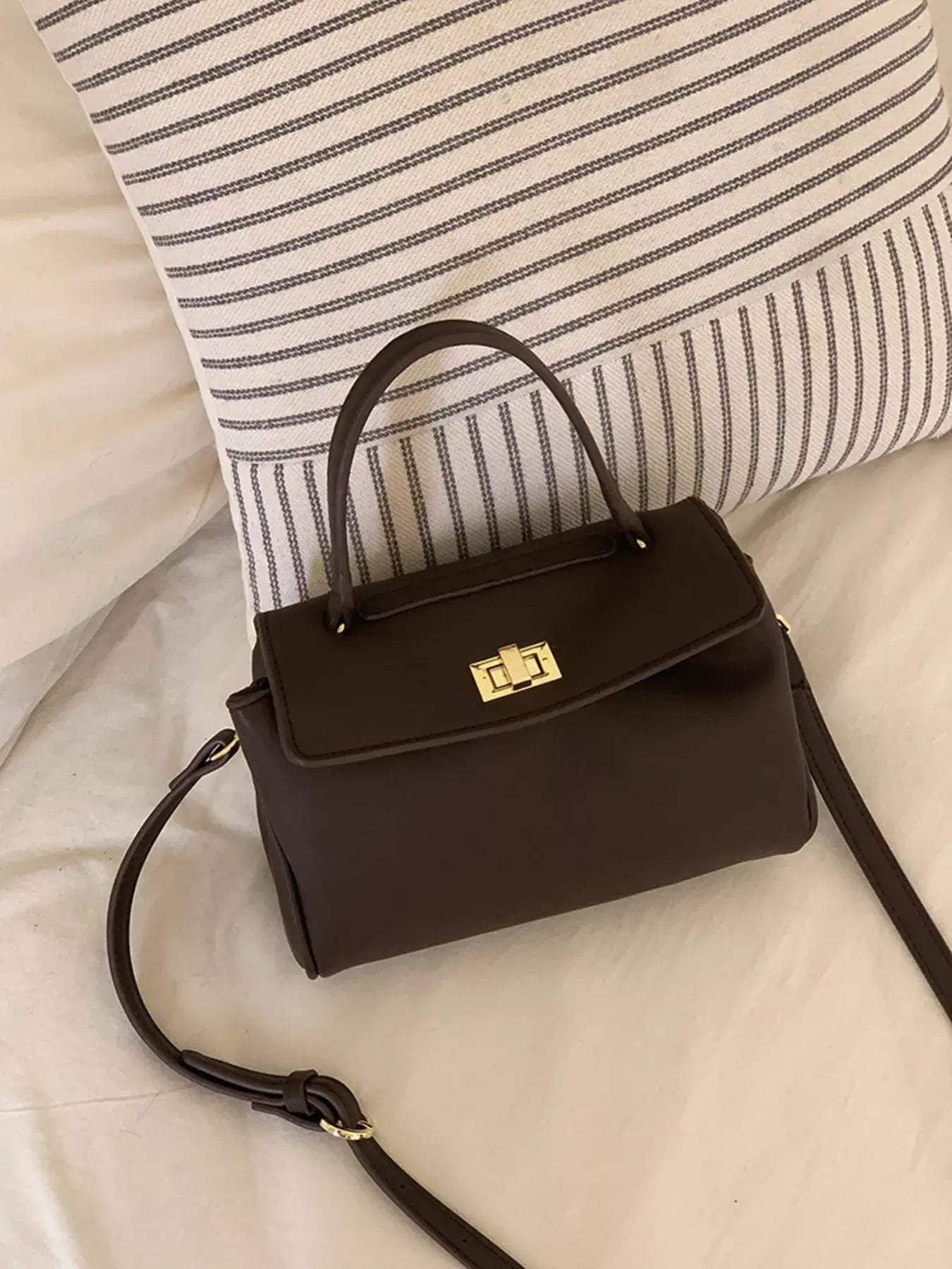 Golden Clasp Leather Crossbody Bag - Trendsi - Flyclothing LLC