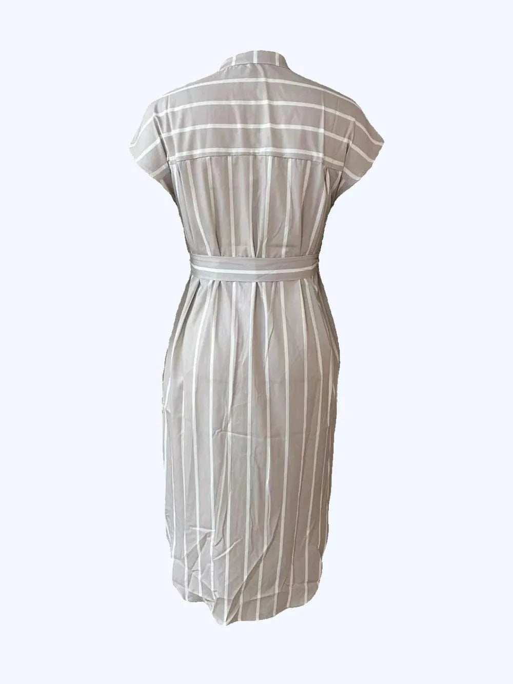 Striped Tie Waist Short Sleeve Dress - Trendsi - Flyclothing LLC