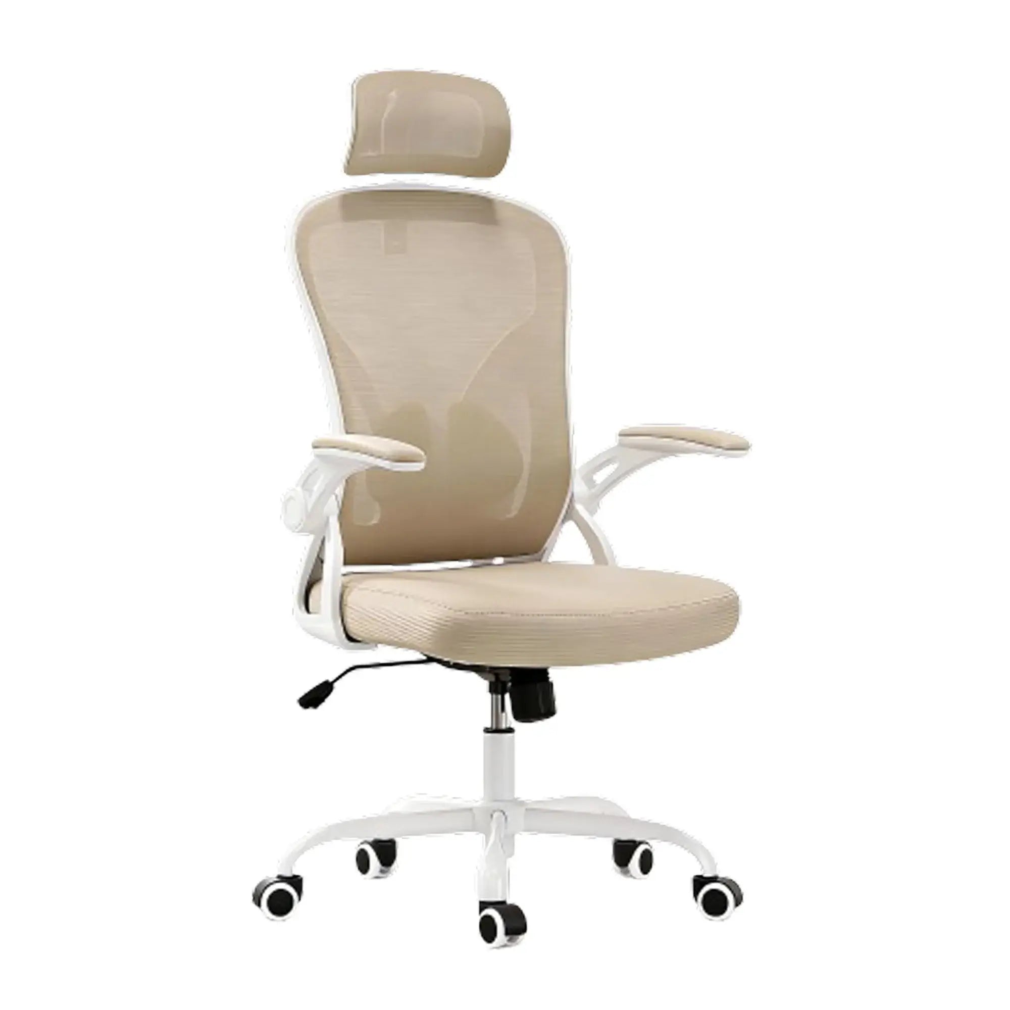 Beige and White Adjustable Height Swivel Rolling Executive Office Chair - Homeroots - Flyclothing LLC