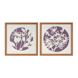 Set Of Two Purple And White Floral Brown Framed Wall Art - Homeroots - Flyclothing LLC