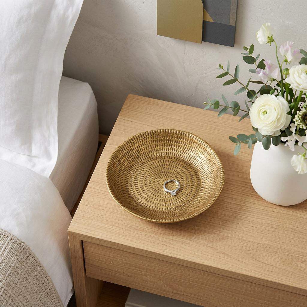 10" Gold Cast Iron Hammered Handmade Round Trinket Tray - HomeRoots - Flyclothing LLC