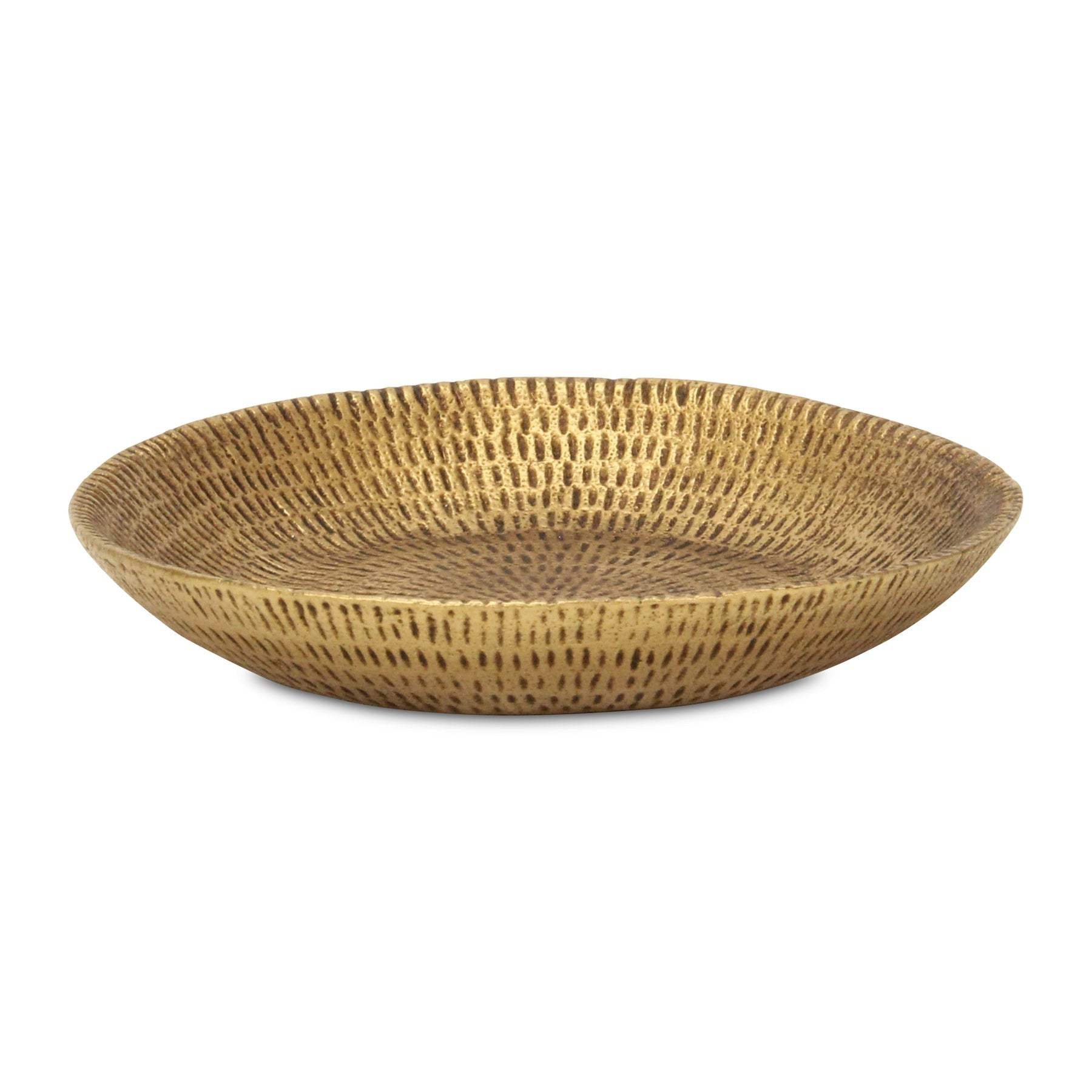 10" Gold Cast Iron Hammered Handmade Round Trinket Tray - HomeRoots - Flyclothing LLC
