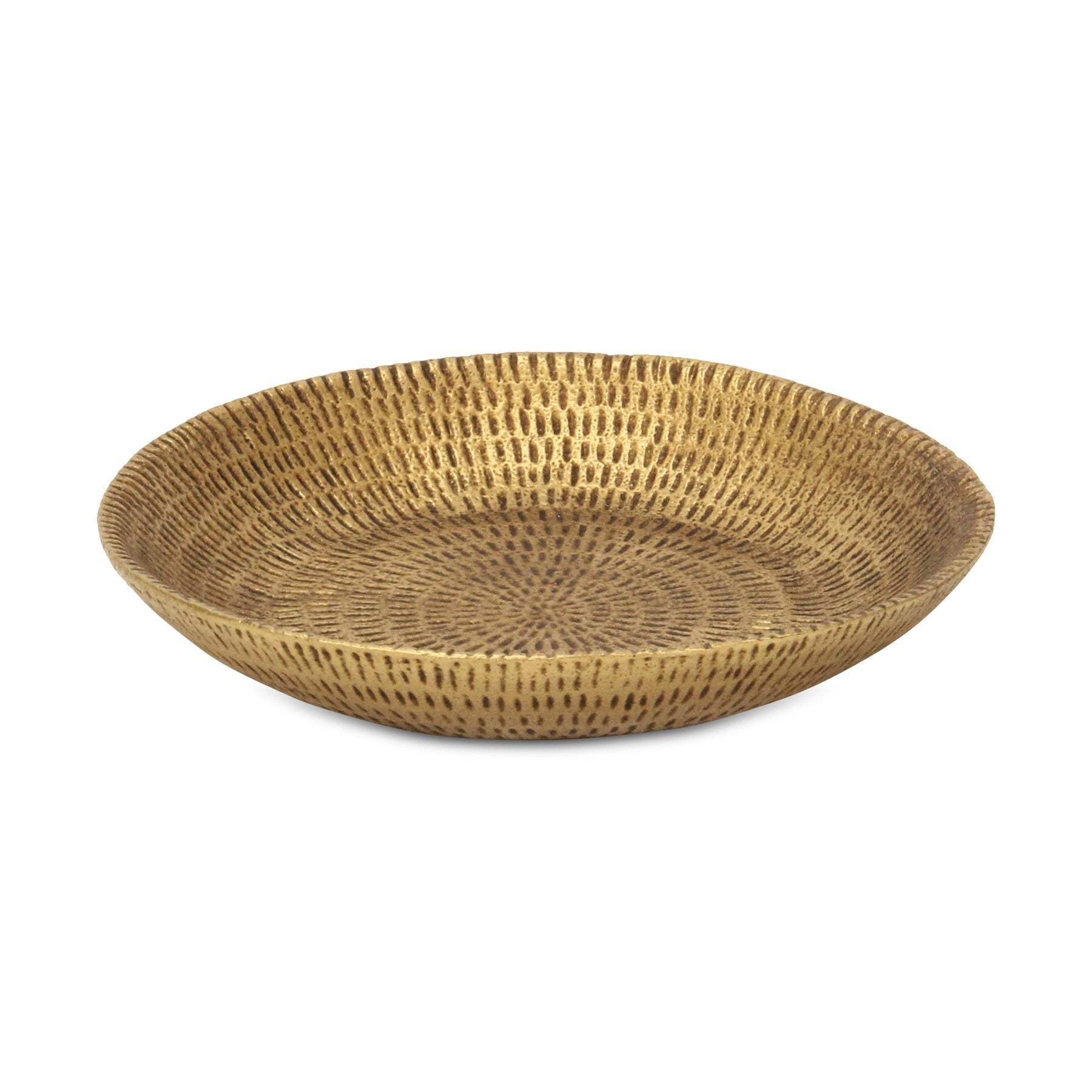 10" Gold Cast Iron Hammered Handmade Round Trinket Tray - HomeRoots - Flyclothing LLC