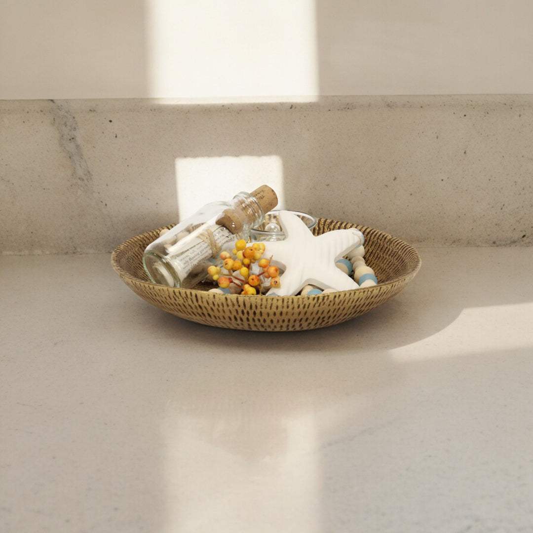 10" Gold Cast Iron Hammered Handmade Round Trinket Tray - HomeRoots - Flyclothing LLC