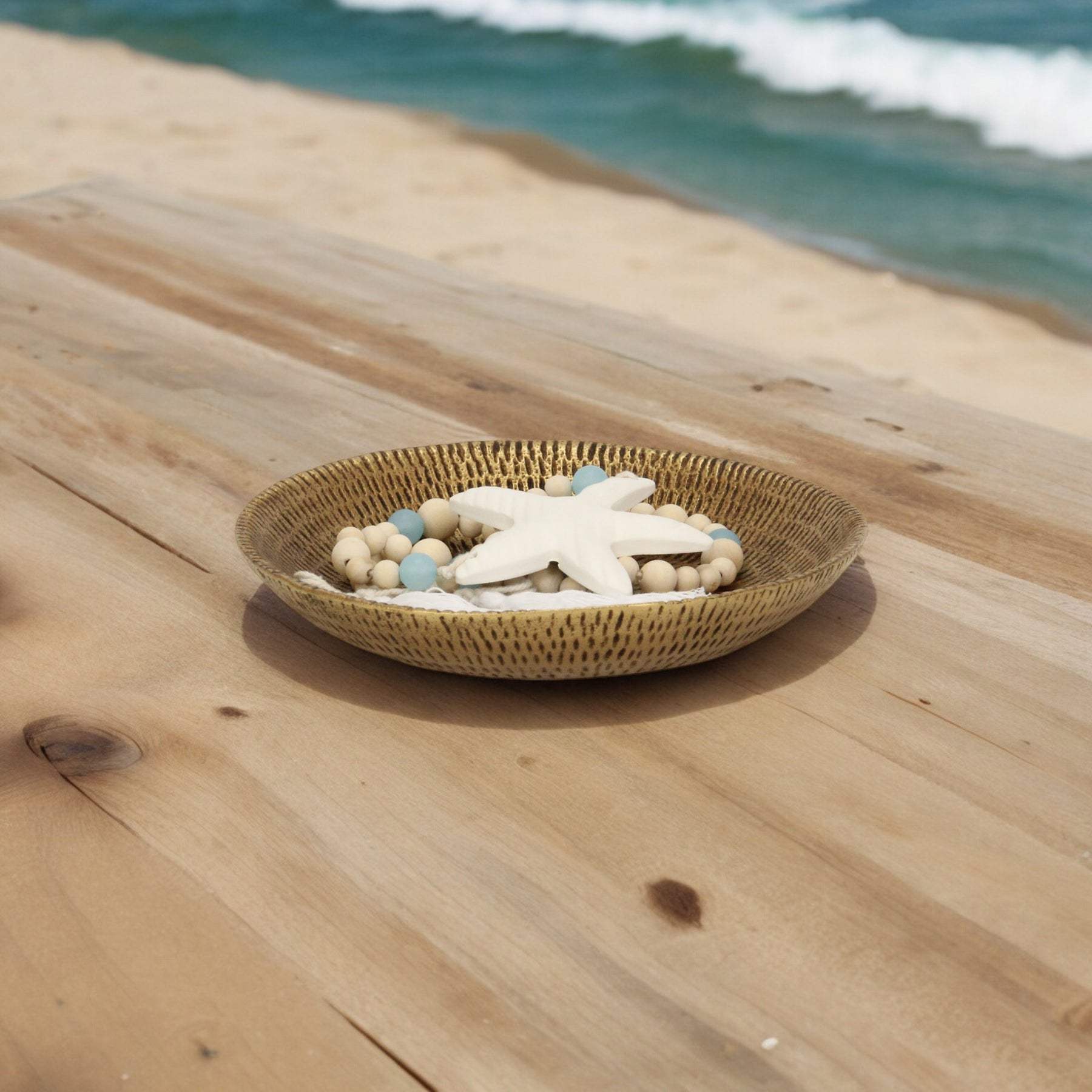 10" Gold Cast Iron Hammered Handmade Round Trinket Tray - HomeRoots - Flyclothing LLC