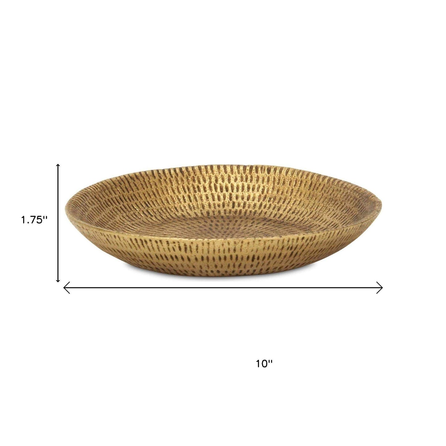 10" Gold Cast Iron Hammered Handmade Round Trinket Tray - HomeRoots - Flyclothing LLC