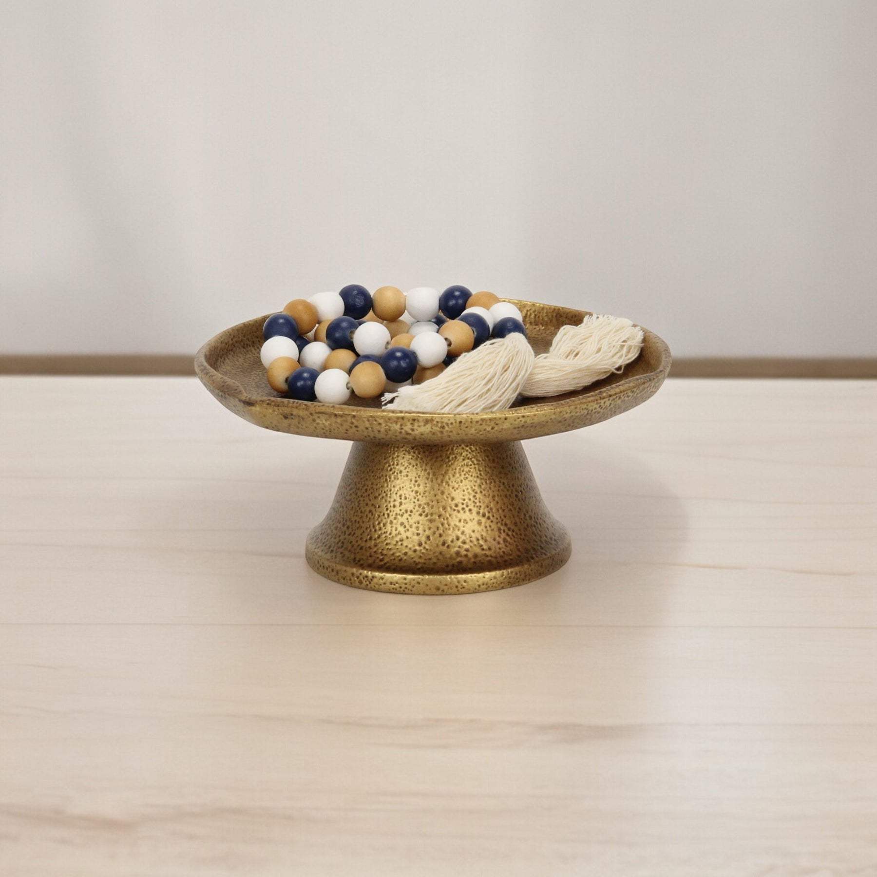 8" Antiqued Gold Cast Iron Hammered Round Riser Tray - HomeRoots - Flyclothing LLC
