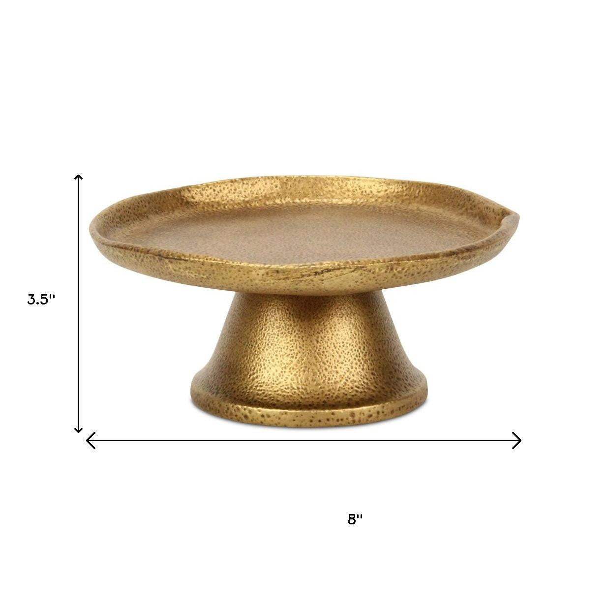 8" Antiqued Gold Cast Iron Hammered Round Riser Tray - HomeRoots - Flyclothing LLC