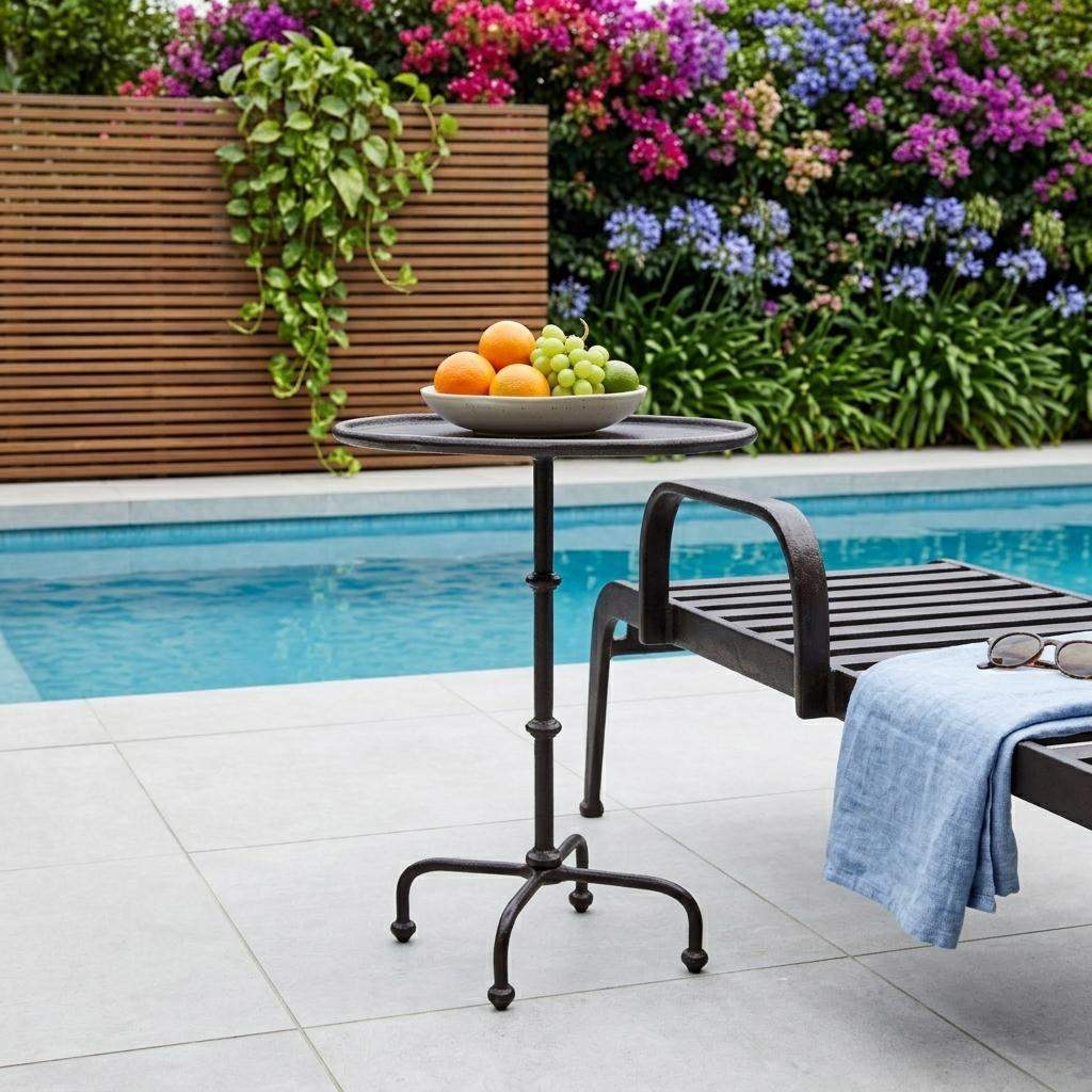 20" Black Aluminum Oval Outdoor Pedestal Side Table - HomeRoots - Flyclothing LLC