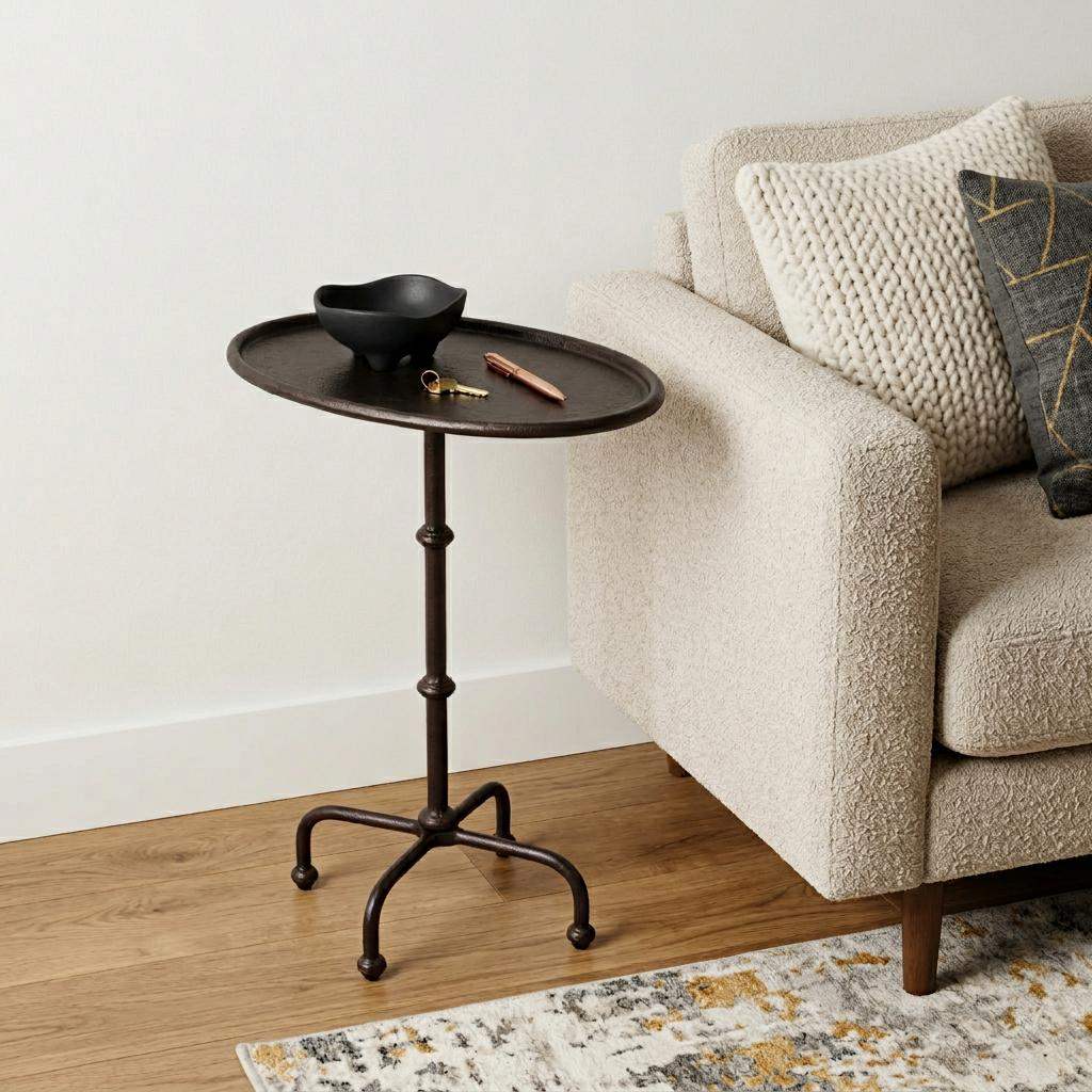 20" Black Aluminum Oval Outdoor Pedestal Side Table - HomeRoots - Flyclothing LLC