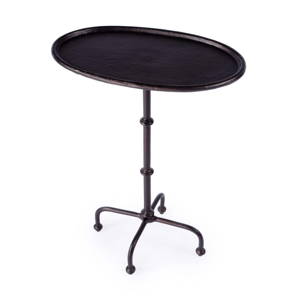 20" Black Aluminum Oval Outdoor Pedestal Side Table - HomeRoots - Flyclothing LLC