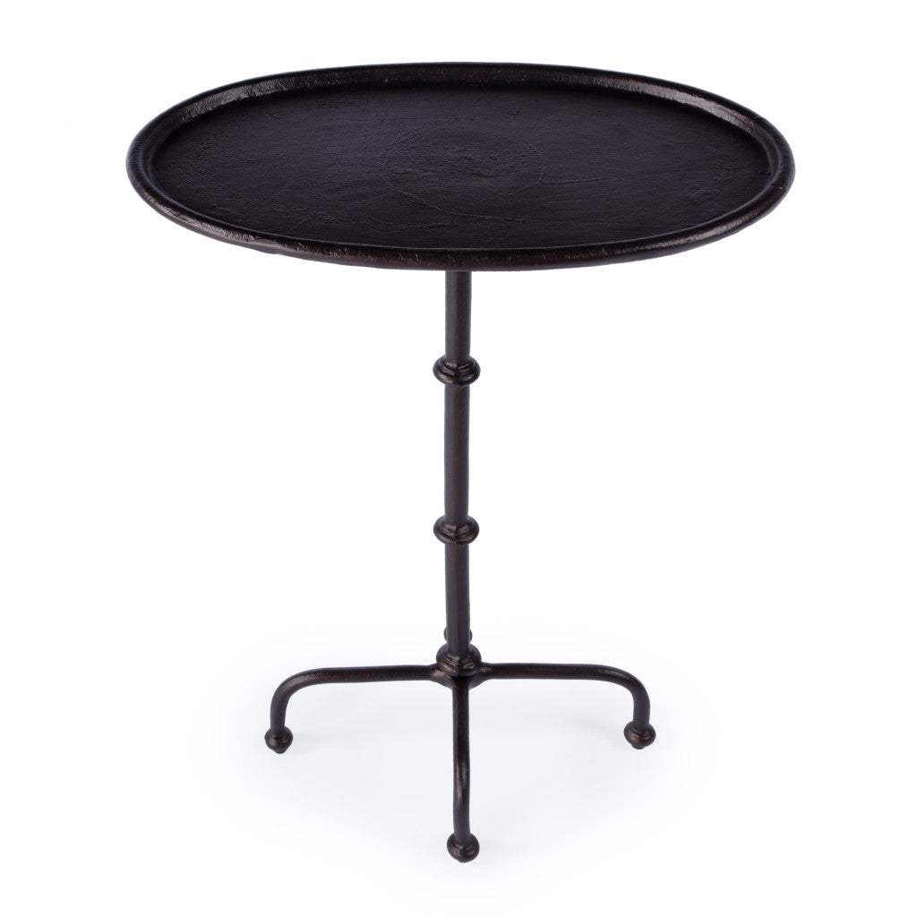 20" Black Aluminum Oval Outdoor Pedestal Side Table - HomeRoots - Flyclothing LLC