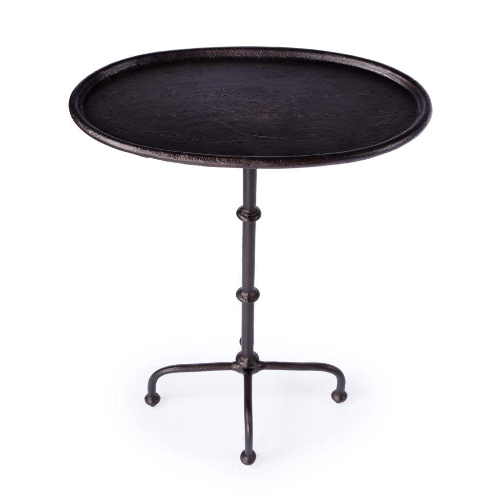 20" Black Aluminum Oval Outdoor Pedestal Side Table - HomeRoots - Flyclothing LLC