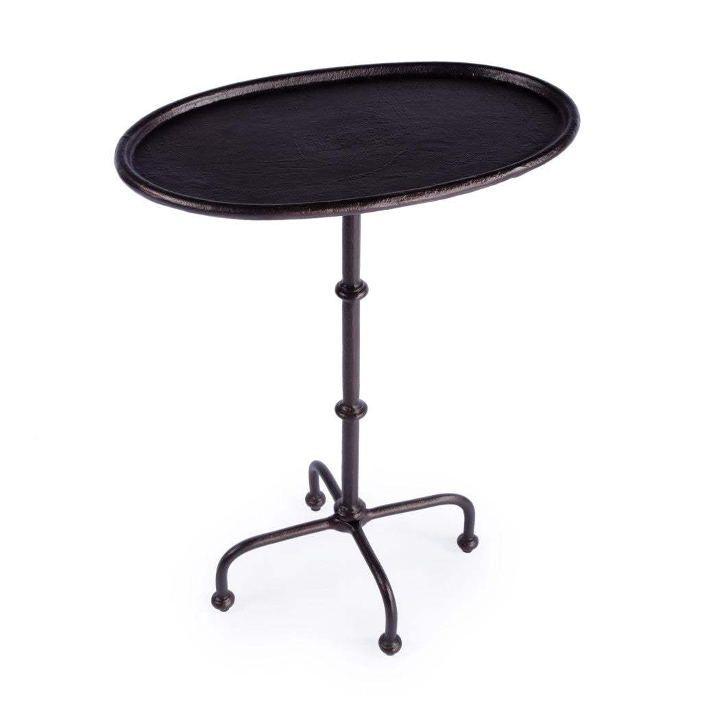 20" Black Aluminum Oval Outdoor Pedestal Side Table - HomeRoots - Flyclothing LLC