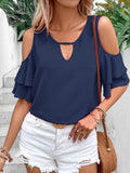 Cold Shoulder Flounce Sleeve Blouse - Trendsi
