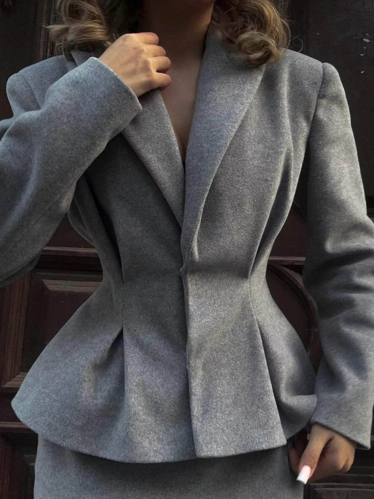 Peplum Blazer and Skirt Set - Trendsi - Flyclothing LLC