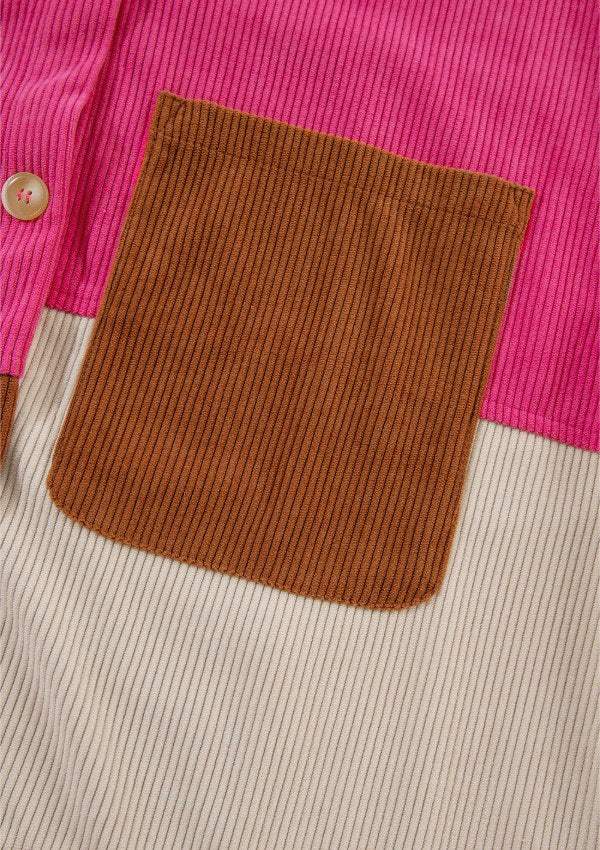 Color Block Curved Hem Corduroy Shacket with Pocket - Trendsi - Flyclothing LLC