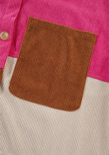 Color Block Curved Hem Corduroy Shacket with Pocket - Trendsi - Flyclothing LLC