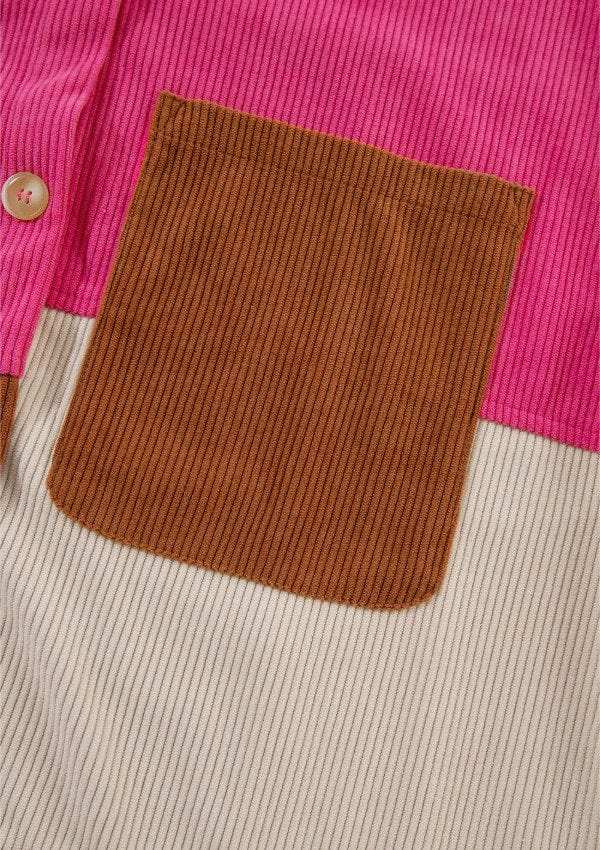 Color Block Curved Hem Corduroy Shacket with Pocket - Trendsi - Flyclothing LLC